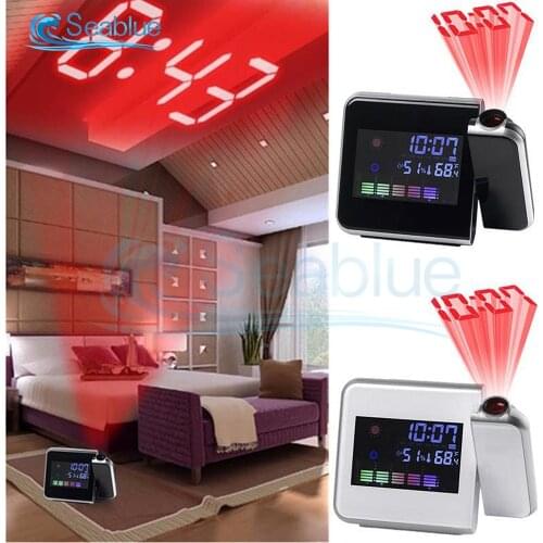 LED Digital Projection Alarm Clock Temperature Thermometer Desk Time Date Display Projector Calendar USB Charger Table Led Clock