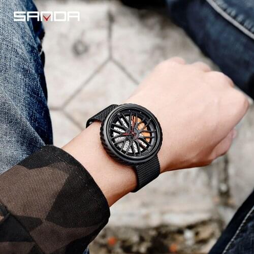 SANDA Top Fashion Cool Round Shape Dial Mens Watch Premium Quartz Movement Milan Mesh Band Waterproof Watch Relogio Masculino