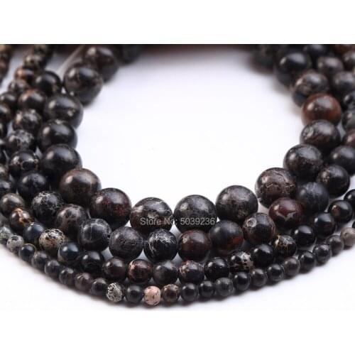 Wholesale Black Sea Sediment Jaspers Natural Stone Round Loose Beads 4-12mm for Jewelry Making DIY Bracelet Necklace
