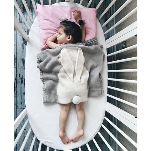 Baby Blankets Rabbit Crochet Newborn Knitted Bunny Blanket Kids Bedding Cover Girls Photo Props 105*75 cm Swaddle Bath Towel
