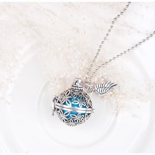 DoreenBeads Pregnancy Baby Wish Box butterfly Pendants with blue sounding beads Copper Silver Color Fashion Necklace 54cm,1 PC