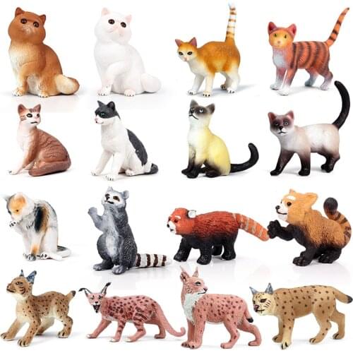 Action&Toys Figure Wildlife Animal PVC Mini Pet Cat Lynx Raccoon Model Collectible Doll Figure Collection For Kid Gift Home Deco