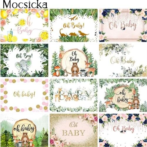 Oh Baby Safari Jungle Backdrop for Photography 1st Birthday Newborn Kids Portrait Photo Background for Boy Baby Shower Party