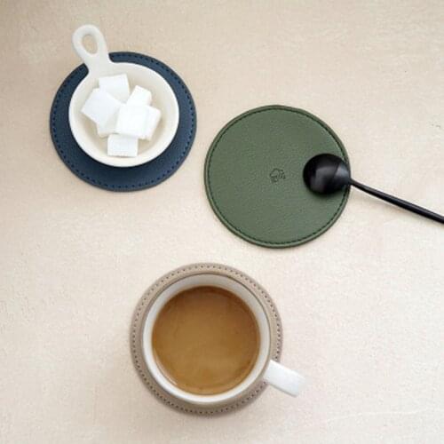 Hot Sale PU Leather Thick Coaster Drink Coffee Cup Mat Easy to Clean Placemats Round Tea Pad Table Pad Holder