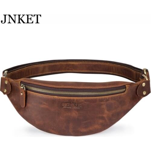 JNKET New Retro Mens Cowhide Waist Bag Multifunctional Waist Pouch Leisure Waist Pack Bum Bag Crossbody Bag