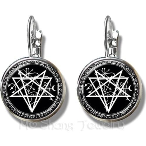 Classic Supernatural Pentagram Glass Earrings Gothic Pendant Satanism Evil Occult Pentacle Jewelry Pagan Charm Stud Ear