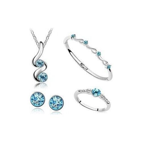 JS S051 4-Piece Jewelry Sets High Quality Round Earrings Set Nickel Free Necklace Earring Bracelet Ring Sets