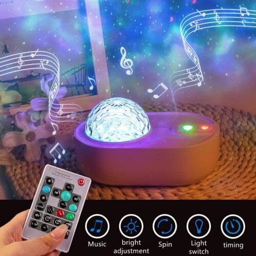 Spaceship Bedside Starry Star Projector Night Lamp Universe Star Sky Ocean Wave Projector Lamp with Wireless Music Speaker Light