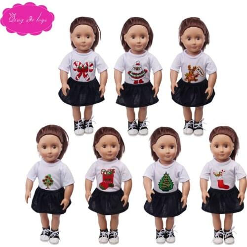 Doll clothes New Christmas pattern dress fit 18 inch Girl dolls and 43 cm baby doll accessories c671-c677
