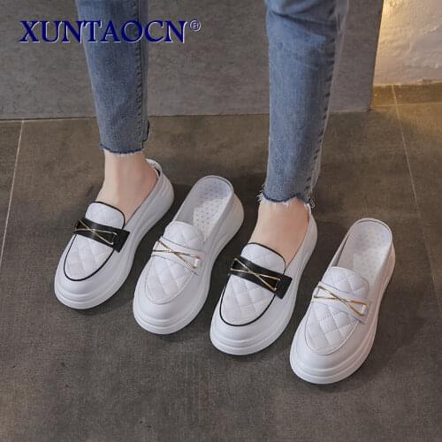 Summer New Ladies Thick-soled Slippers Mesh Thick-soled Semi-slippers Outdoor Casual Ladies Fashion Baotou small white Slippers