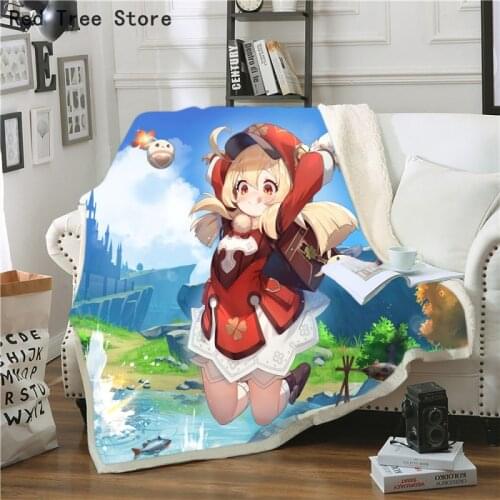 Hot Game Genshin Impact Printed Fleece Throw Blanket for Bed Sofa Couch Cover Adult Kids Bedroom Decor Gift Custom Quilt Bedding