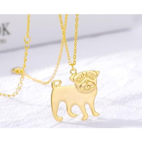 Cute Small Pug Necklace Women Girl Kids Jewelry Stainless Steel Gold Color Pet Dog Pendant Necklace Birthday Gifts