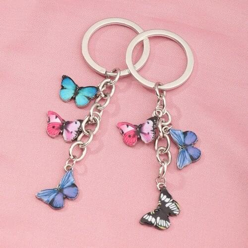 Cute Colors Butterflies Keychains Men Harajuku Enamel Butterfly Key Chains for Women Kid Bag Keychain Girl Car Pendant Key Rings