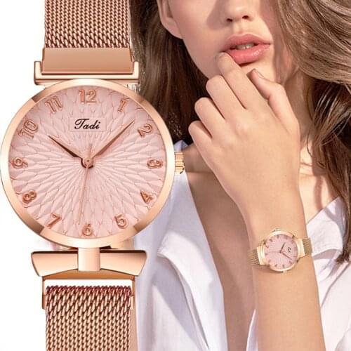 Fashion Women Quartz Watch Sun Flower Dial Wristwatch Mesh Belt Watch Lady Casual Watch Female Clock Gifts