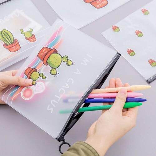 1PC Fashion Cute Cactus Pencil Case Transparent Stationery Storage Bag Kawai School Supplies Makeup Bag