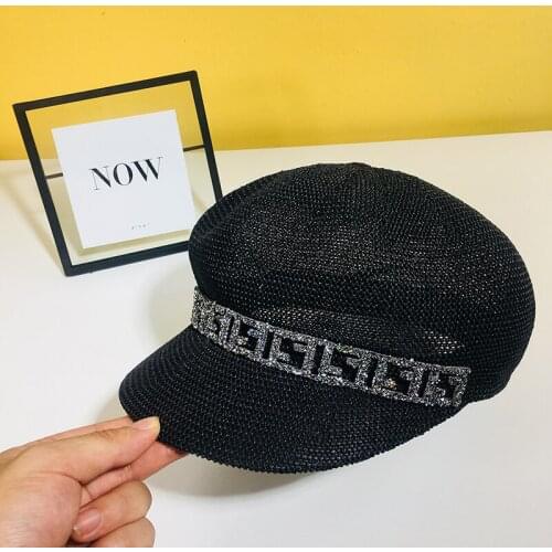 Fashion adjustable beret hat Crystal french hat girls hat craisy 2020 womens visor hats Summer sun protector hat womens Navy cap