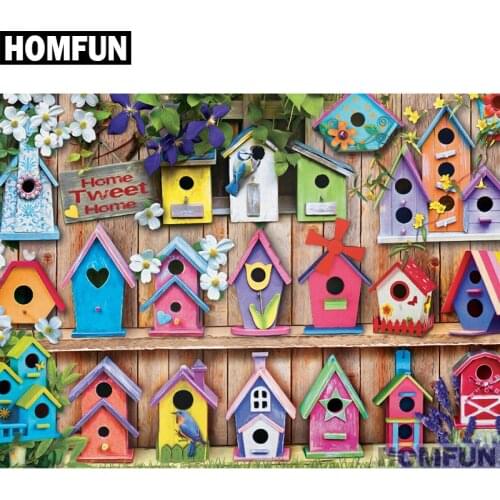 HOMFUN Full Square/Round Drill 5D DIY Diamond Painting "Birds houses" 3D Embroidery Cross Stitch 5D Home Decor A01106