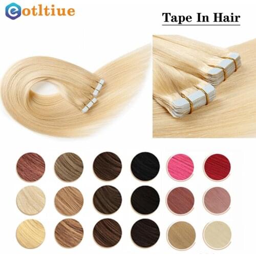 Human Hair Extensions 26 Colors Tape In Real Human Hairs Extension 20Pcs European Remy Straight Adhensive Extension Tape On Hair