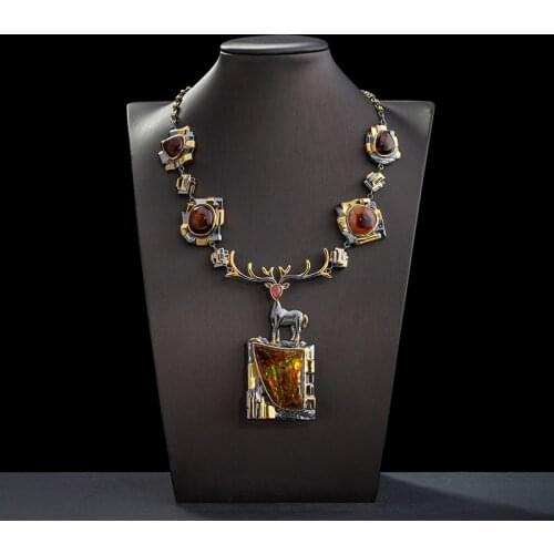 Natural gem boutique jewelry hand-inlaid colorful Ammolite fashion necklace earrings set