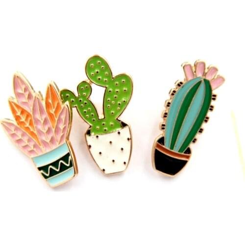Wholesale 12pcs/ quality costume jewellery bag jean hat accessories metal enamel plant cactus pin collar brooch button badge