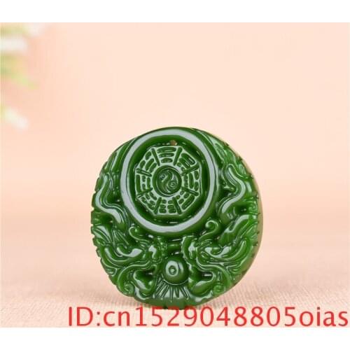 Natural Green Jade Dragon Bagua Pendant Necklace Chinese Hand-carved Charm Jadeite Jewelry Fashion Amulet Gifts for Men Women