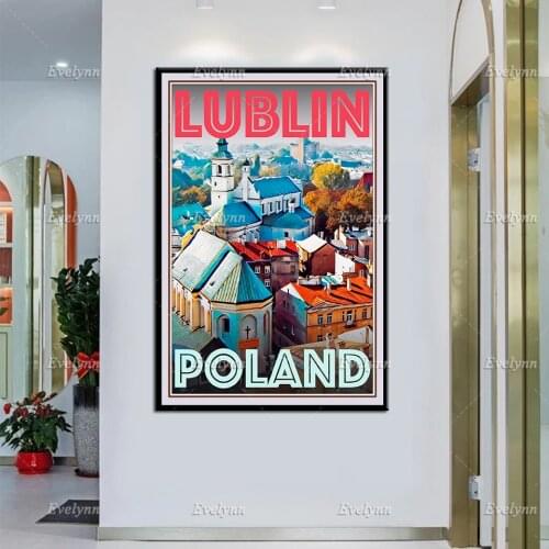 Retro Vintage Style Travel Poster or Canvas Picture - Lublin Poland Modular Home Decor Prints Wall Art Painting For Living Room