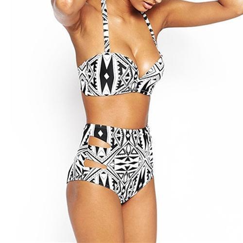 Sexy Summer Geometric Print Bikini Two Pieces High Rise Swimsuit Bathing Suit