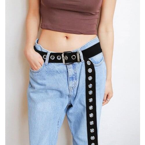BLA Casual Unisex Canvas Long Belt Alloy Double Row Hole Pin Buckle Waist Belt Students Women Men Jeans Decoration Waistband Z10