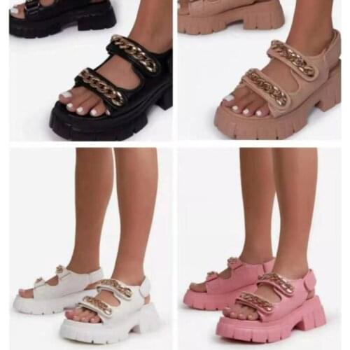 Large-size thick-bottomed chain magic paste sandals womens summer 2021 new 36-43 yards Roman womens shoes slippers