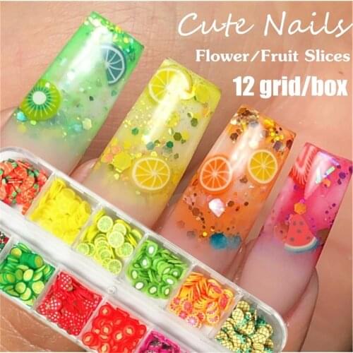 Mixed Styles 3D Fruit Tiny Slices Sticker Polymer Clay DIY Designs Slice Nail Art Decors Nail Art Tips Fruit Slice Color Random