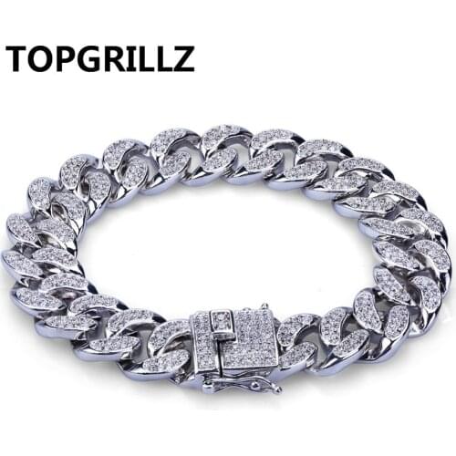 TOPGRILLZ Hip Hop Rock Jewelry Gold Color Plated Cuban Chain Micro Pave CZ Stones Bracelet 8 Inch Length Beacelets For Men