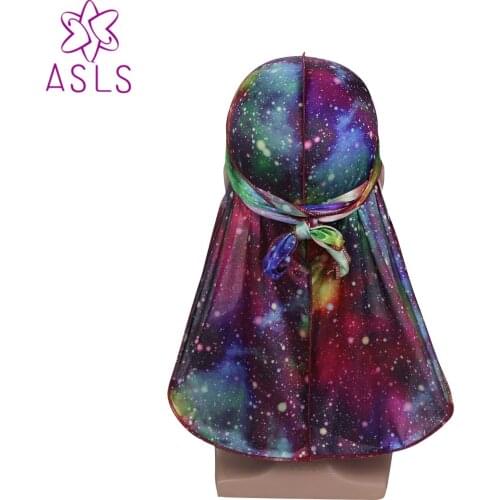New Fashion Galactic Galaxy Star Patterns Silky Durag Turban Hat Wigs Durags Doo Rag Headwrap Biker Pirate Hat Hair accessories