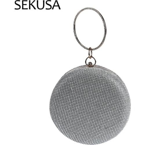 Evening Bag New Ball Round Design Full Rhinestones Clutch Circular Chain Shoulder Handle Handbags For 2020 Female Purse Bags