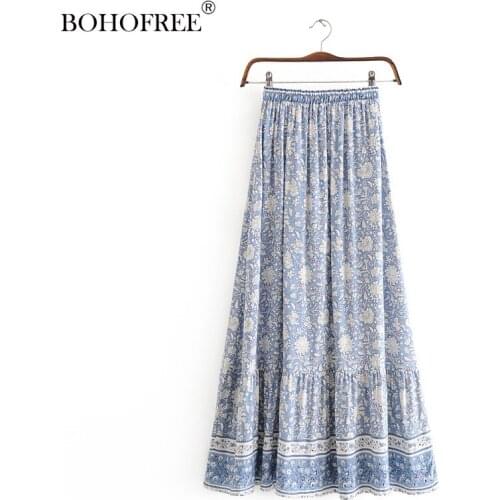 Vintage Chic fashion women Hippie beach Bohemian floral print skirt High Waist Maxi A-Line Boho Skirt Femme