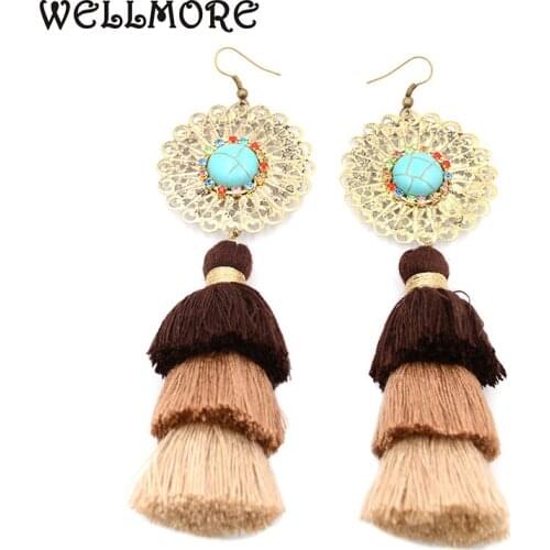 WELLMORE 2017 tassel earrings bohemian Drop Earrings for women statement earrings 4 colors jewelry wholesale