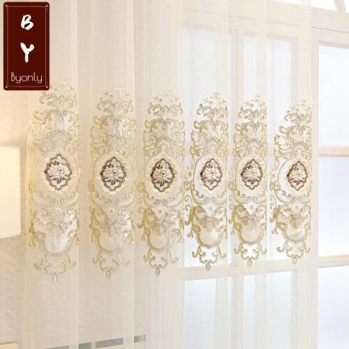 European-style Curtains for Living dining Room Bedroom Fresh Beidou Carved Embroidered Yarn White Curtain Tulle Curtain
