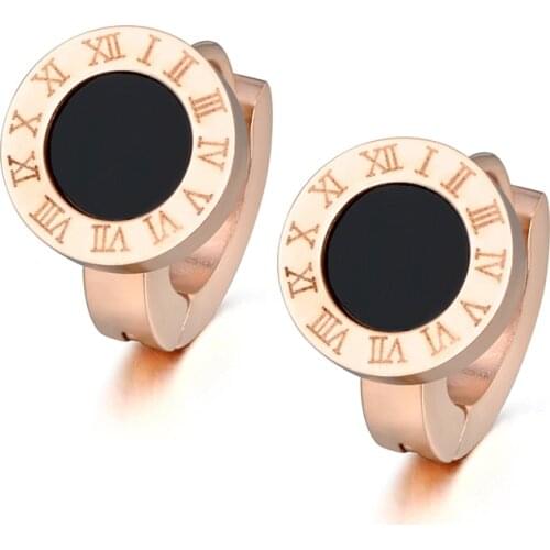 Trendy Black Shell Circle Roman Numerals Hoop Earrings For Women Titanium Steel Wedding Earrings Jewelry JE18013