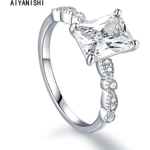 AIYANISHI Fashion Sterling 925 Silver Rings For Women Jewelry Simple Design Rectangle Bridal Wedding Engagement Ring Gift Bijoux
