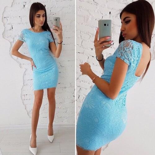 2021 Summer Lace Hollow Out Bodycon Backless Solid Short Dresses For Women Sexy Party Elegant Prom Pink Dress Fashion Mini Robe