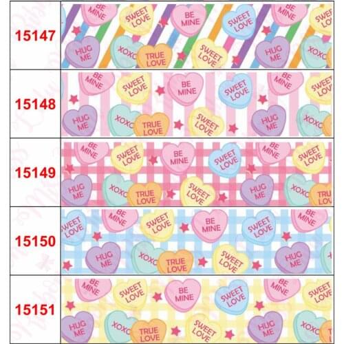 16mm-75mm Colorful Heart Series Stripe Check Printed Grosgrain/Foe Ribbon Geometric Pattern DIY Valentines Day 50yards/roll