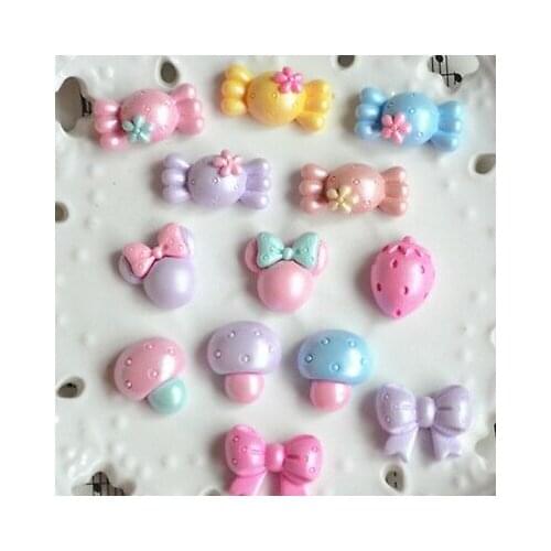20 Mixed Pearl Color Flatback Resin Cabochons Assorted Candy Bows Mouse Mushroom