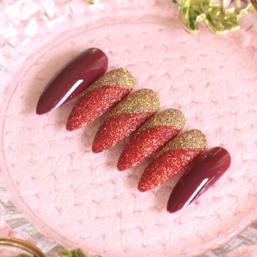 24pcs Extra long pointed oval fake nails slim art salon nail crystal diamond nail Mixing powder