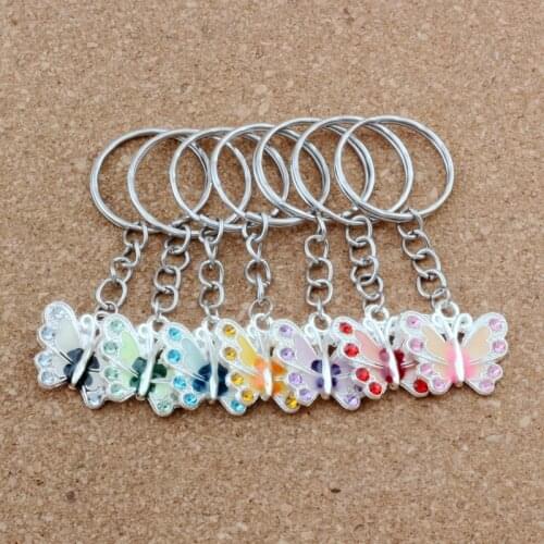 Key Ring Rhinestone Enamel Butterfly Pendant Key Ring Travel Protection DIY Accessories 70pcs/lots 7 color A-511f