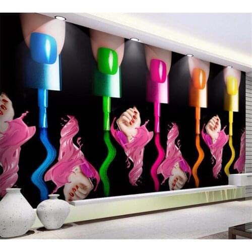 Beibehang Customized Wallpaper 3D Mural Fashion Nail Painted Nail Polish Arm Cosmetics Store Background Wall papel de parede