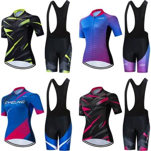 Free Shipping Women Cycling Jersey Set 2021 Fashion Bicycle Clothes BIB Gel Shorts Female Road Bike Clothing Outfit Dress Suit