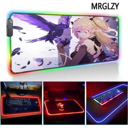 MRGLZY 40*90CM LED Light RGB Gamer Genshin Impact Fischl Large Mouse Pad XXL Desk Mat Gaming Accessories for PC Laptop Keyboard