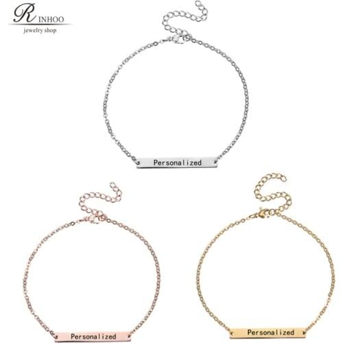 Custom Engraved Name Letters Bracelet Bangles Personalized Initial Bracelet Chain Jewelry For Women Girls