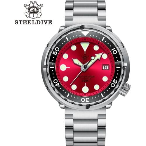 2021 Steeldive Tuna Dive Watch 300M Waterproof Men NH35 Movement Automatic Mechanical Wristwatch Sapphire Ceramic Bezel Luminous