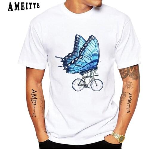 Fashion Illustrated Butterfly Cycling Bike Print T-Shirt Summer Men Short Sleeve Bicyles Sport Man Casual Tops Hip Hop Boy Tees