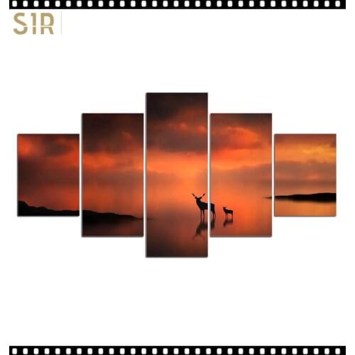 HD 5 Pieces Deer Elk Animal Pictures Posters Wall Art Home Decor for Living Room Painting on The Wall Deer Elk Pictures Wall Art